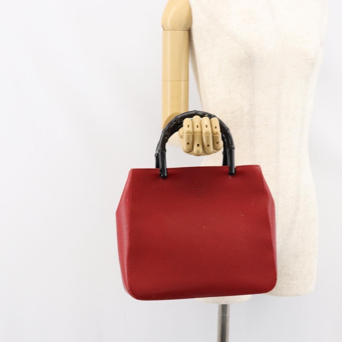 Gucci Vintage Bamboo Handle Bag Leather Red Leather Handbag (Pre-Owned)