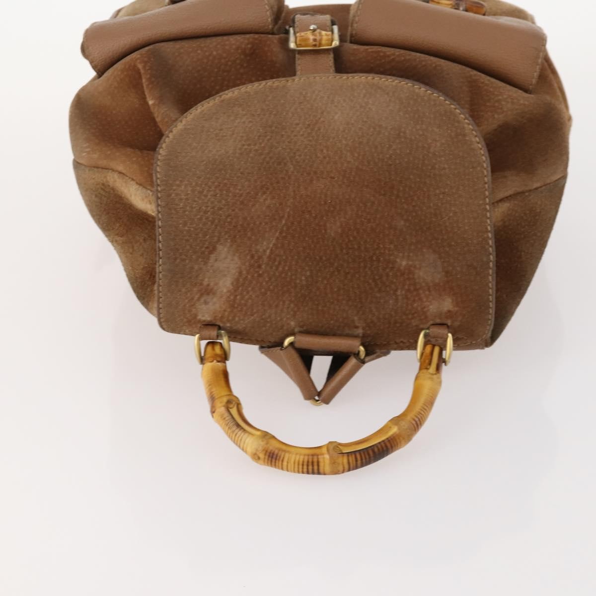 Gucci Vintage Bamboo Backpack Suede And Leather Brown Suede Backpack Bag (Pre-Owned)