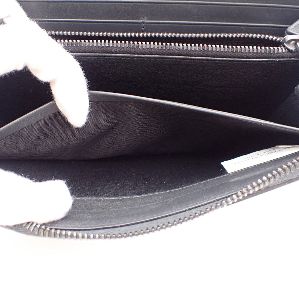 Bottega Veneta Intrecciato Long Zip  Wallet Leather Black Leather Wallets Accessory (Pre-Owned)