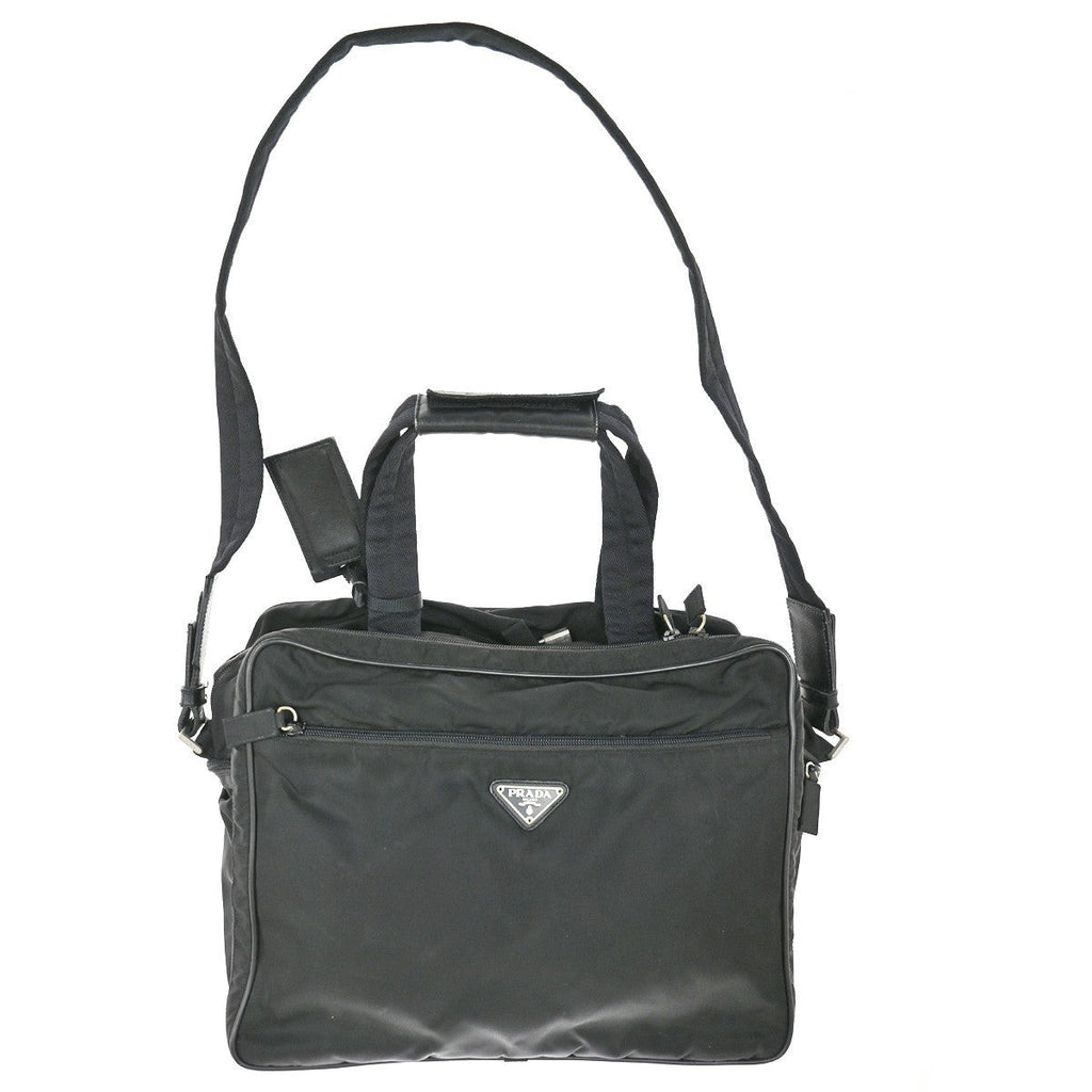 Prada Expandable Front Zip Boston Bag Tessuto Black Nylon Travel Bag Bag (Pre-Owned)