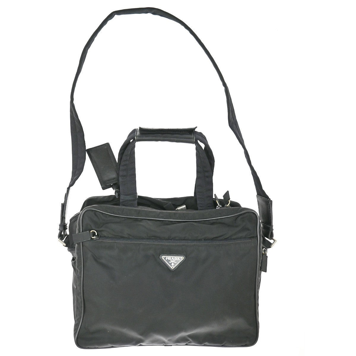Prada Expandable Front Zip Boston Bag Tessuto Black Nylon Travel Bag Bag (Pre-Owned)