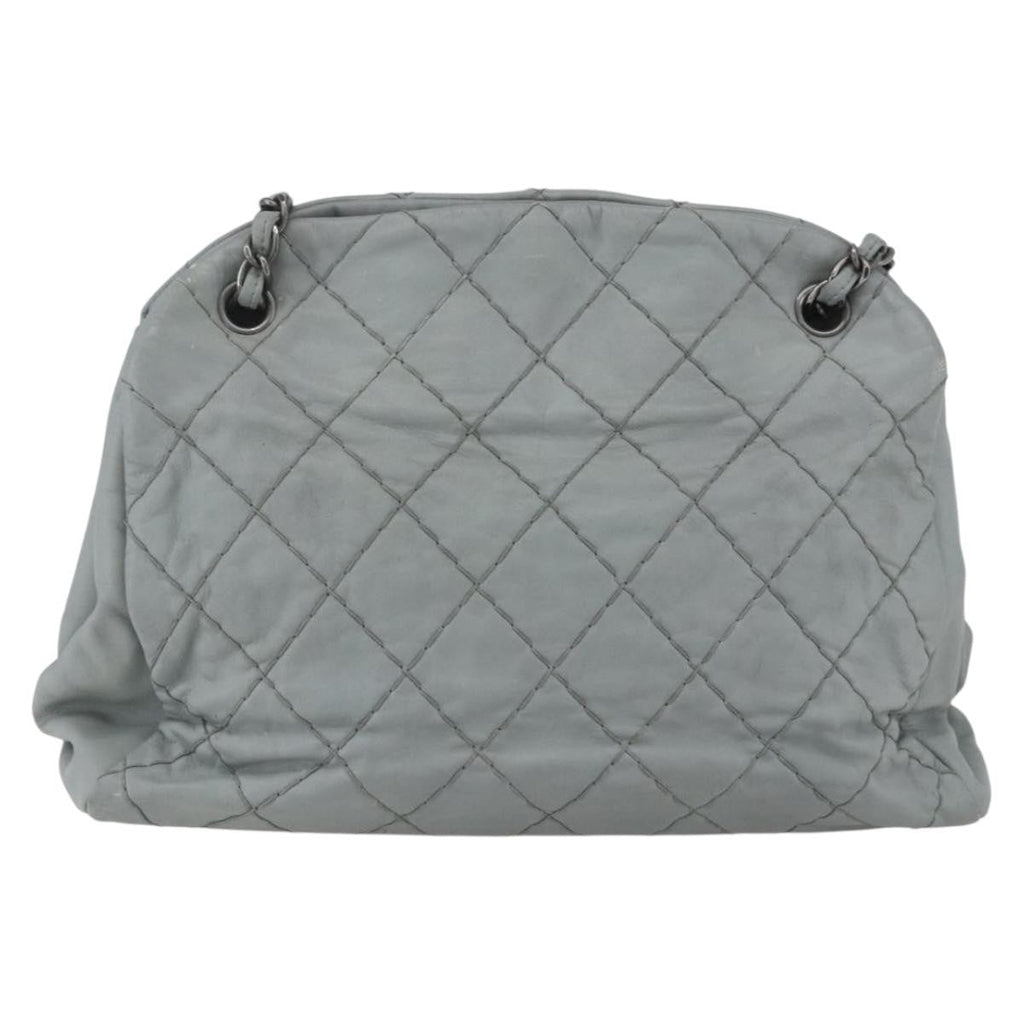 Chanel Just Mademoiselle Bag Quilted Leather Gray Leather Shoulder Bag Bag (Pre-Owned)