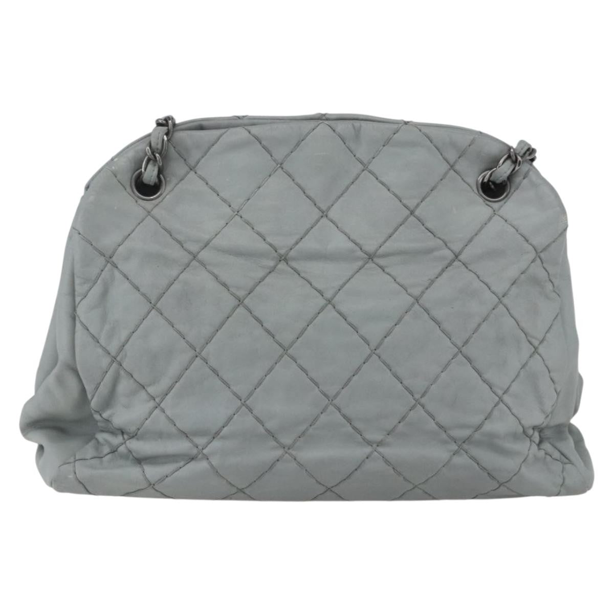 Chanel Just Mademoiselle Bag Quilted Leather Gray Leather Shoulder Bag Bag (Pre-Owned)