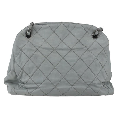 Chanel Just Mademoiselle Bag Quilted Leather Gray Leather Shoulder Bag Bag (Pre-Owned)