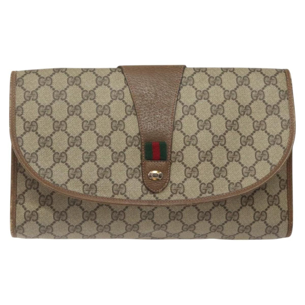Gucci Sherry Line Pouch Canvas Beige Canvas Clutche & Pouche Bag (Pre-Owned)