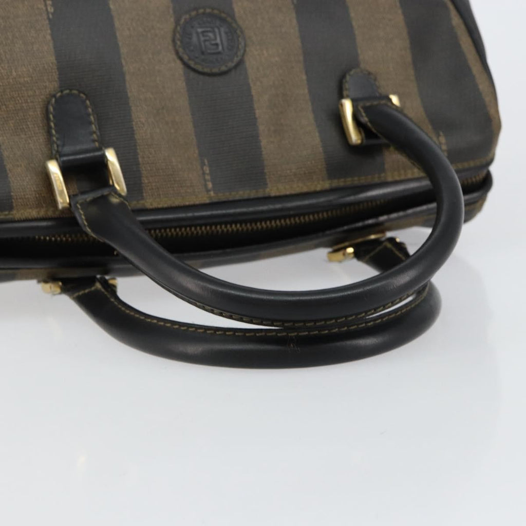 Fendi Vintage Pequin Boston Bag Coated Canvas Black Canvas Bag (Pre-Owned)