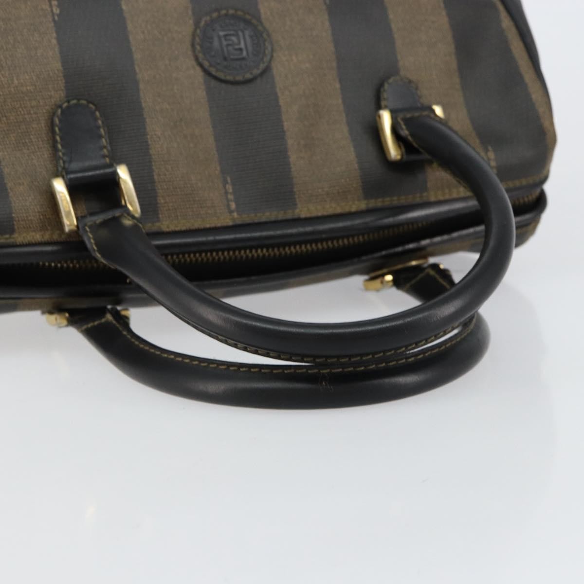 Fendi Vintage Pequin Boston Bag Coated Canvas Black Canvas Bag (Pre-Owned)
