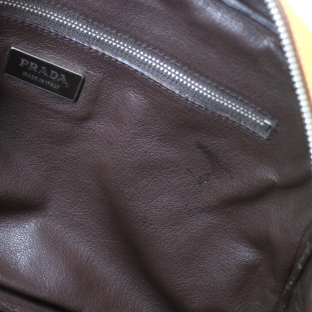 Prada Bowler Bag Saffiano Leather Beige Leather Handbag (Pre-Owned)