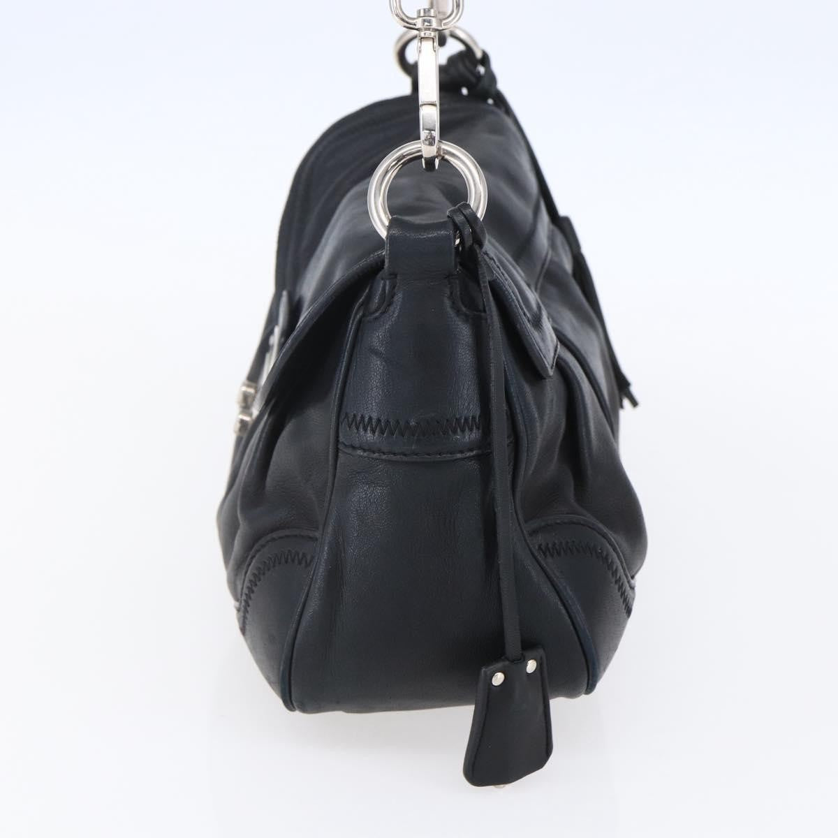 Prada Pushlock Shoulder Bag Leather Black Leather Shoulder Bag Bag (Pre-Owned)