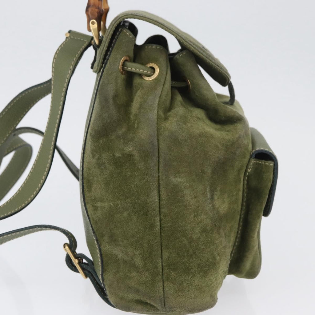 Gucci Gucci Bamboo Backpack Daim Khaki Leather Backpack Bag (Pre-Owned)