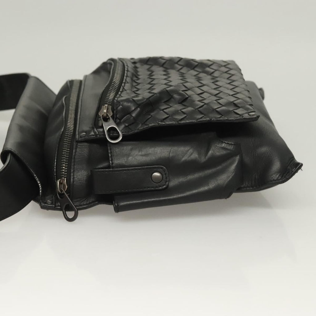 Bottega Veneta Utility Waist Bag Leather With Intrecciato Black Leather Bag (Pre-Owned)