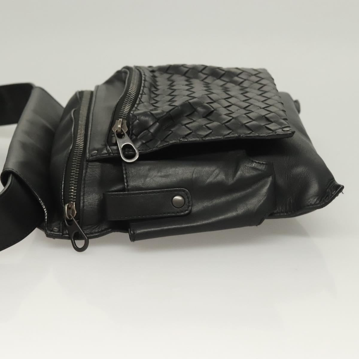 Bottega Veneta Utility Waist Bag Leather With Intrecciato Black Leather Bag (Pre-Owned)