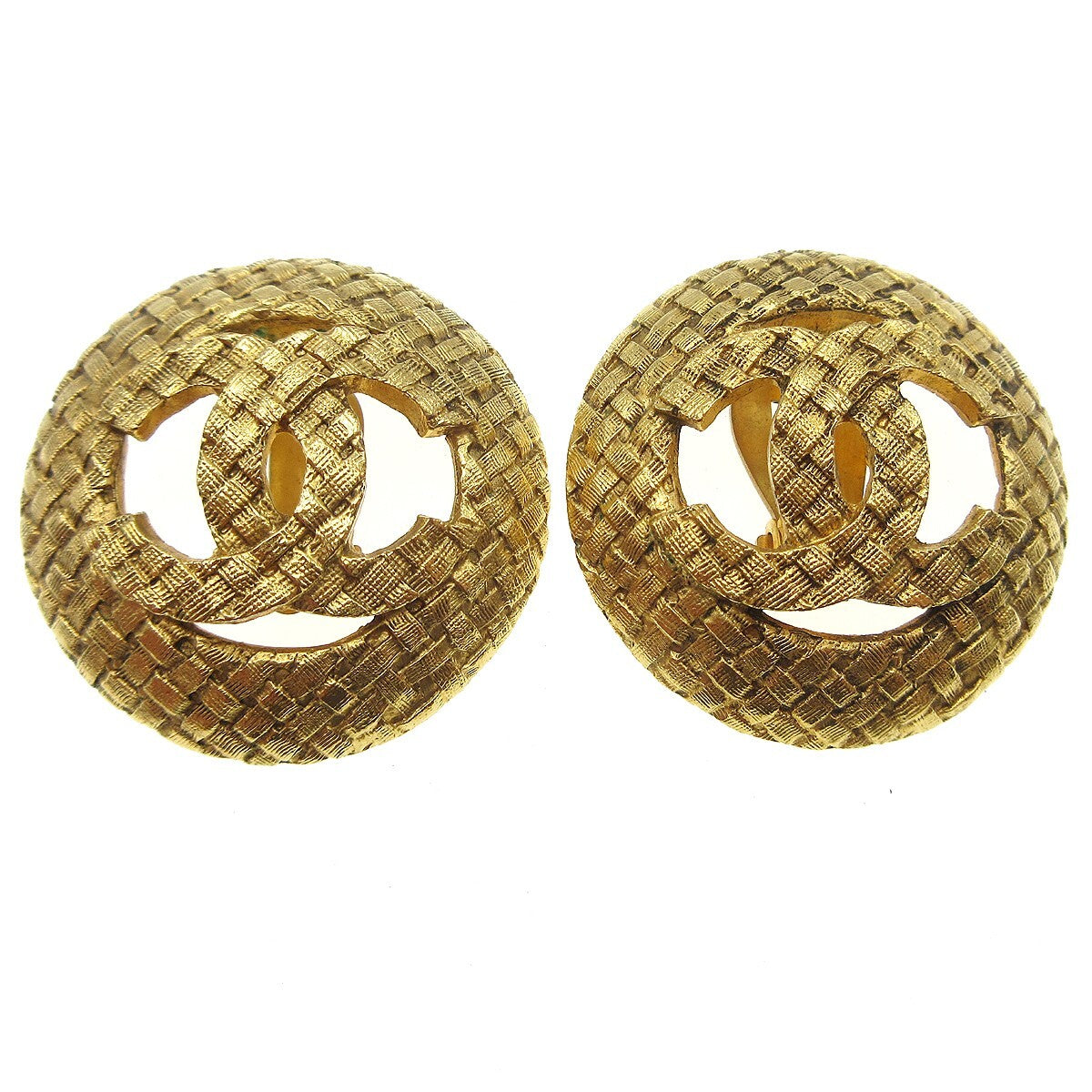 Chanel Vintage Cc Round Cutout Clip-On Earrings Metal Gold Gold_Plated Earrings Jewelry (Pre-Owned)