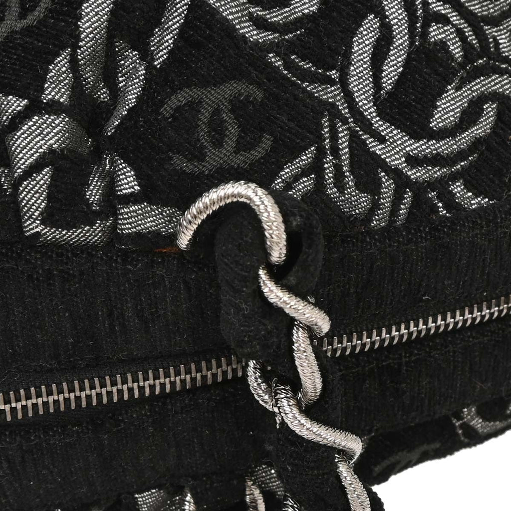 Chanel Vintage Zip Bowler Bag Printed Jacquard Black Cotton Shoulder Bag Bag (Pre-Owned)
