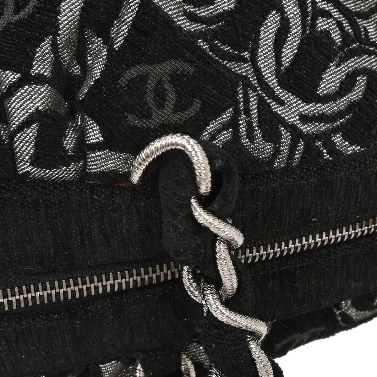 Chanel Vintage Zip Bowler Bag Printed Jacquard Black Cotton Shoulder Bag Bag (Pre-Owned)