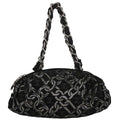 Chanel Vintage Zip Bowler Bag Printed Jacquard Black Cotton Shoulder Bag Bag (Pre-Owned)