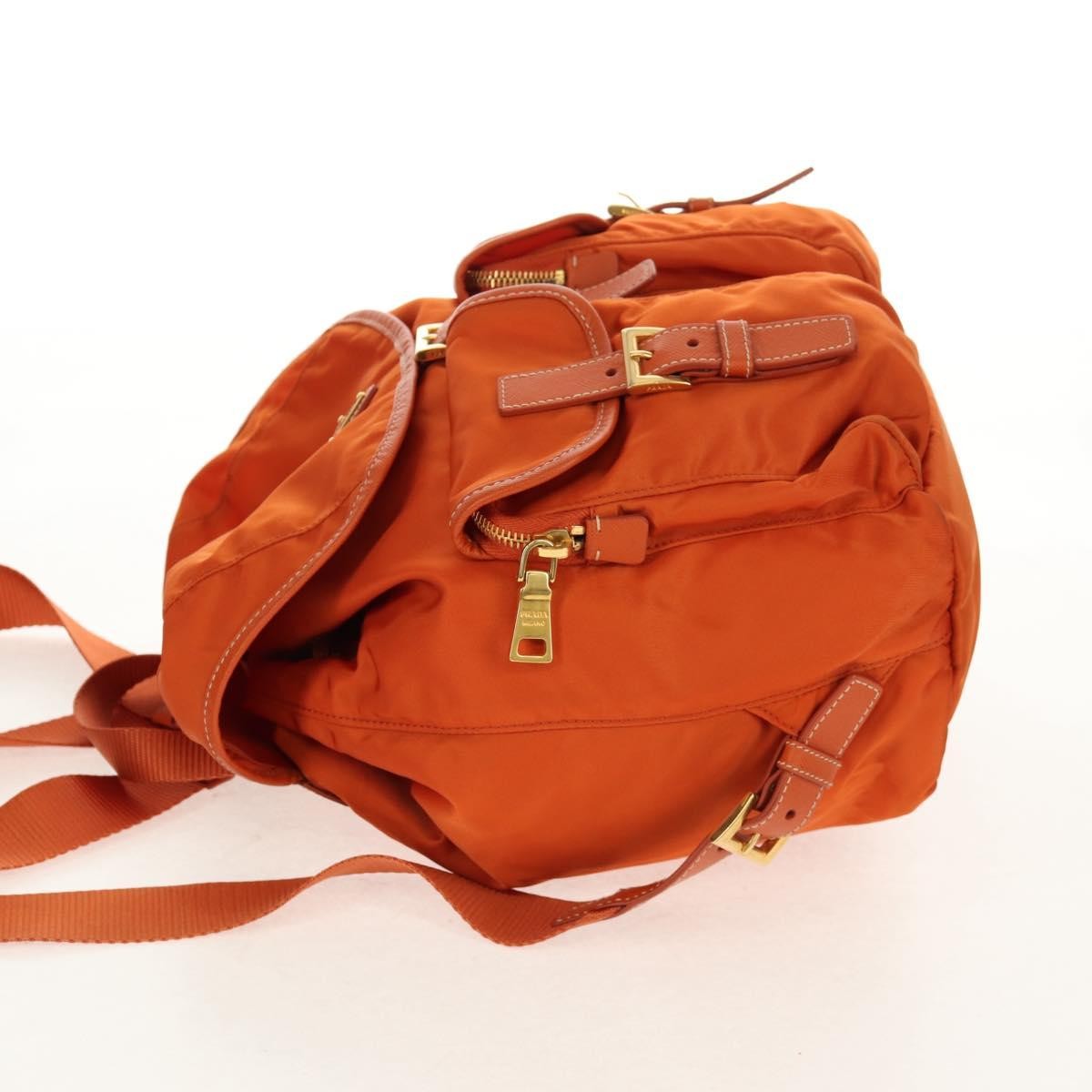 Prada Vela Double Front Pocket Backpack Tessuto With Saffiano Leather Orange Nylon Backpack Bag (Pre-Owned)
