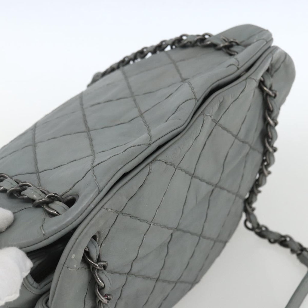 Chanel Just Mademoiselle Bag Quilted Leather Gray Leather Shoulder Bag Bag (Pre-Owned)