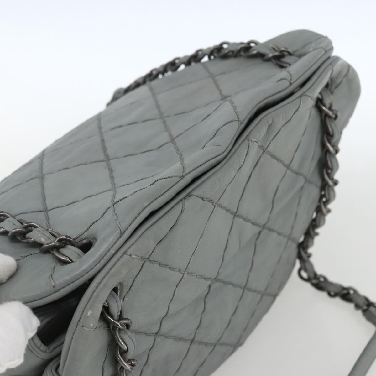 Chanel Just Mademoiselle Bag Quilted Leather Gray Leather Shoulder Bag Bag (Pre-Owned)