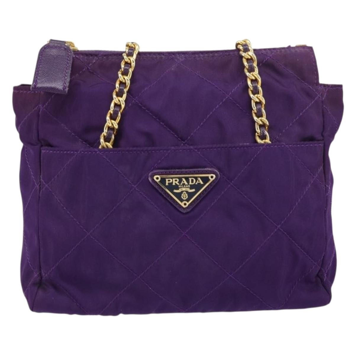 Prada Re-Edition 1995 Chain Tote Quilted Re-Nylon Purple Nylon Shoulder Bag Bag (Pre-Owned)