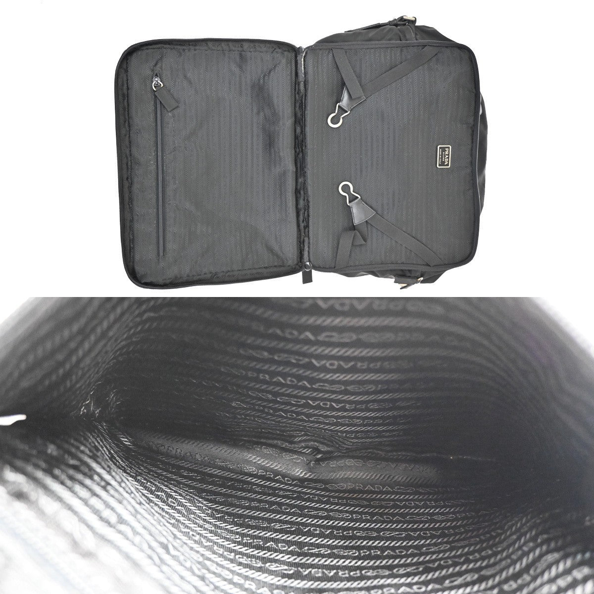 Prada Expandable Front Zip Boston Bag Tessuto Black Nylon Travel Bag Bag (Pre-Owned)