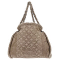 Chanel Vintage Embroidered Cc Chain Tote Quilted Suede And Shearling Brown Suede Tote Bag Bag (Pre-Owned)