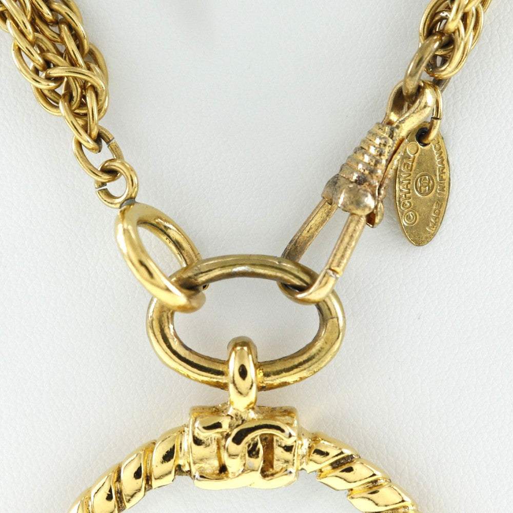 Chanel Vintage Double Cc Pendant Necklace Metal Gold Gold_Plated Jewelry (Pre-Owned)