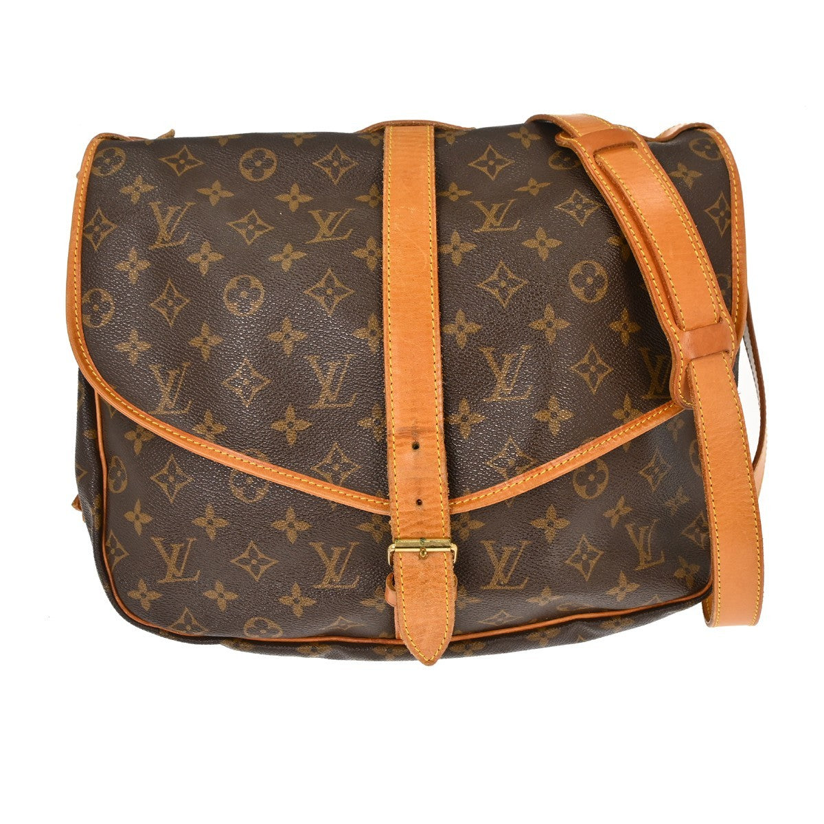 Louis Vuitton Saumur Handbag Monogram Canvas Brown Canvas Shoulder Bag Bag (Pre-Owned)