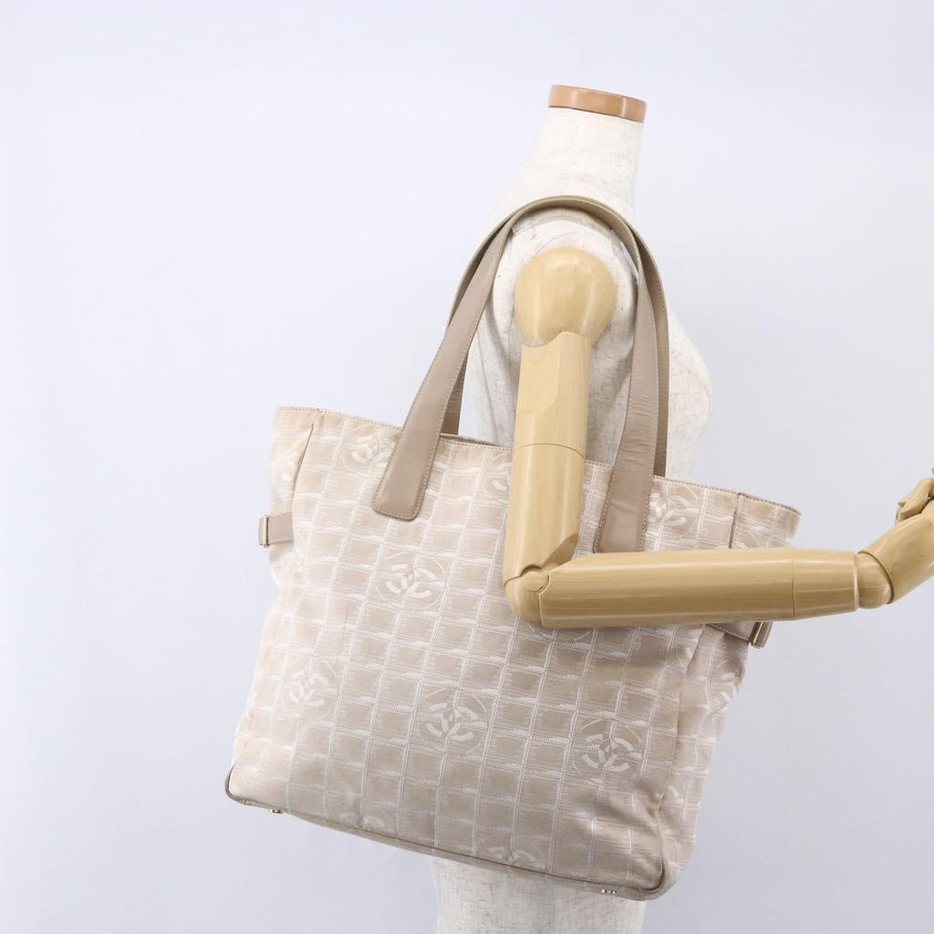 Chanel Travel Line Tote Nylon Beige Nylon Tote Bag Bag (Pre-Owned)