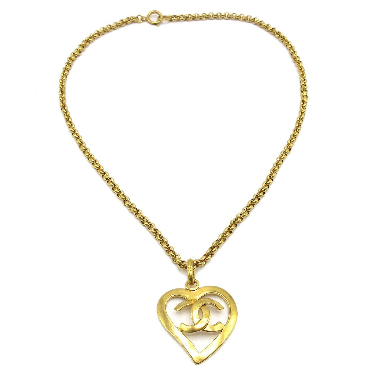 Chanel Cc Heart Pendant Necklace Metal Gold Gold_Plated Necklace Jewelry (Pre-Owned)