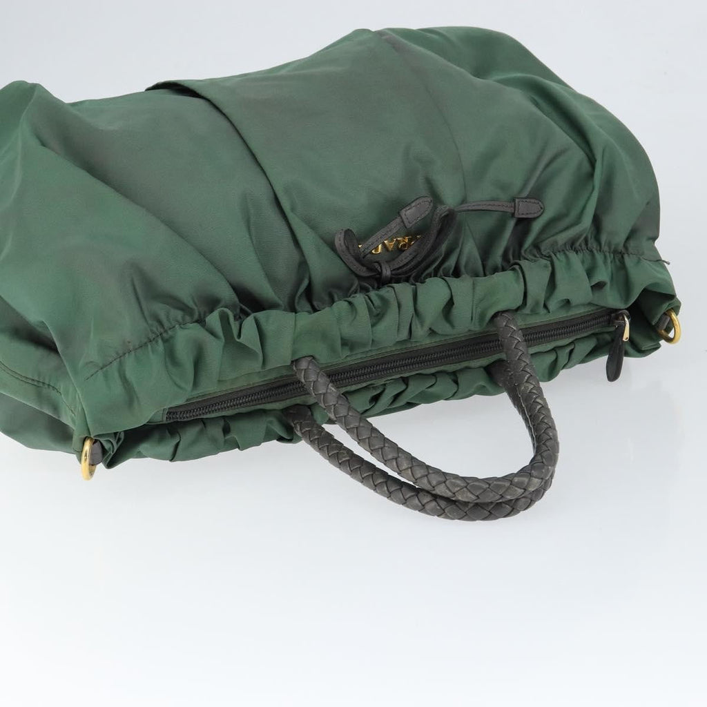 Prada Convertible Bow Tote Tessuto Green Nylon Handbag (Pre-Owned)