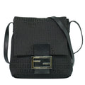 Fendi Vintage Flap Crossbody Bag Zucchino Canvas Black Canvas Shoulder Bag Bag (Pre-Owned)