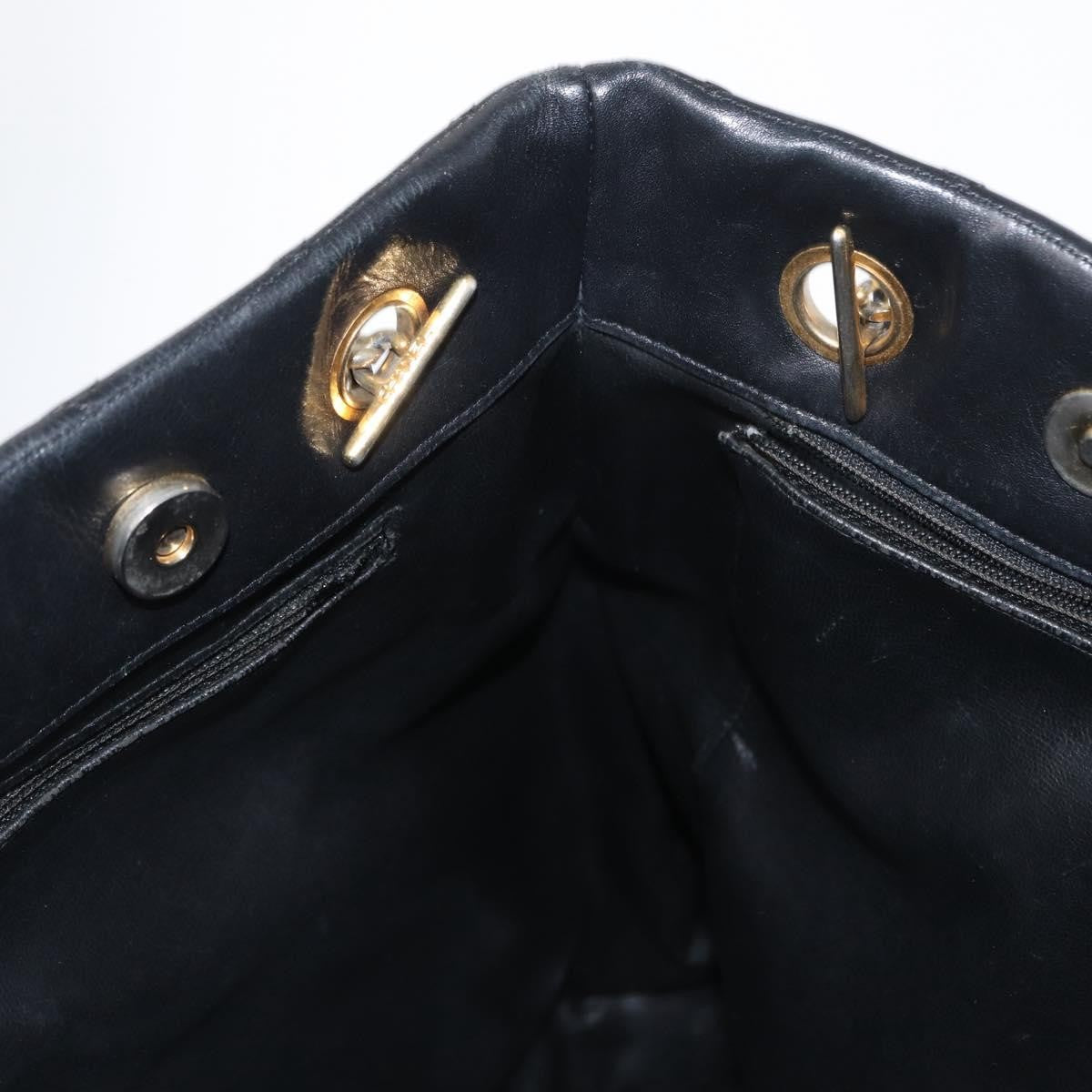 Chanel Chain Tote Leather Black Leather Handbag (Pre-Owned)