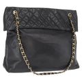 Chanel Chain Tote Leather Black Leather Handbag (Pre-Owned)