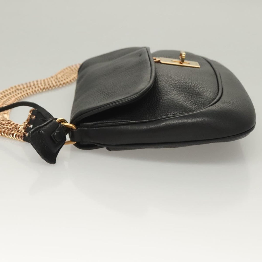Prada Vintage Chain Flap Shoulder Bag Leather Black Leather Shoulder Bag Bag (Pre-Owned)
