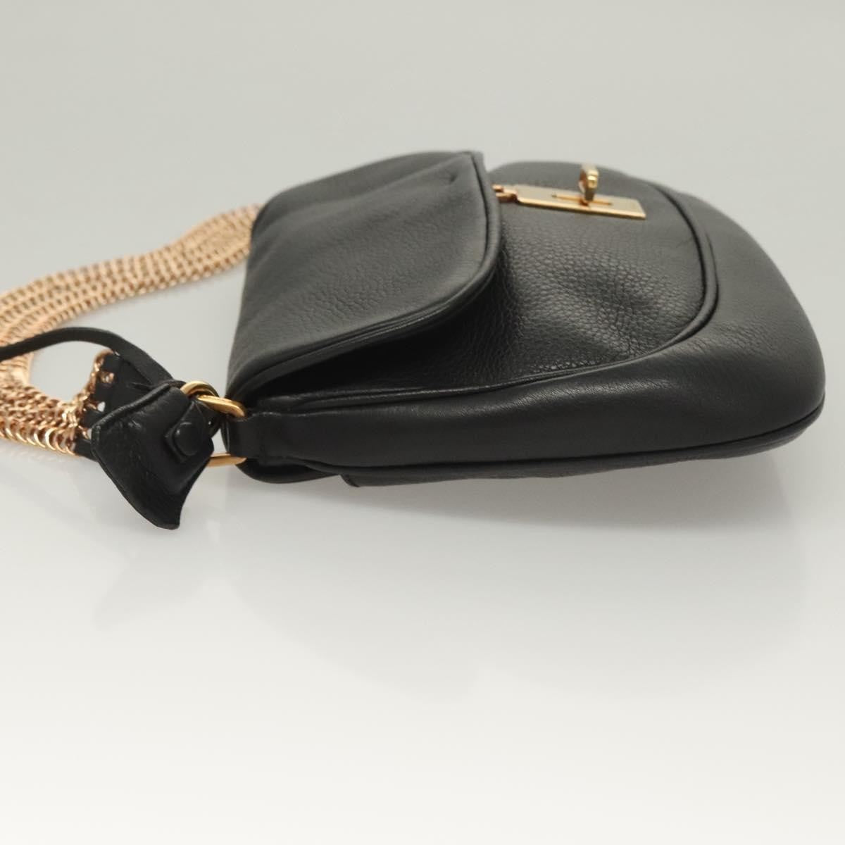 Prada Vintage Chain Flap Shoulder Bag Leather Black Leather Shoulder Bag Bag (Pre-Owned)