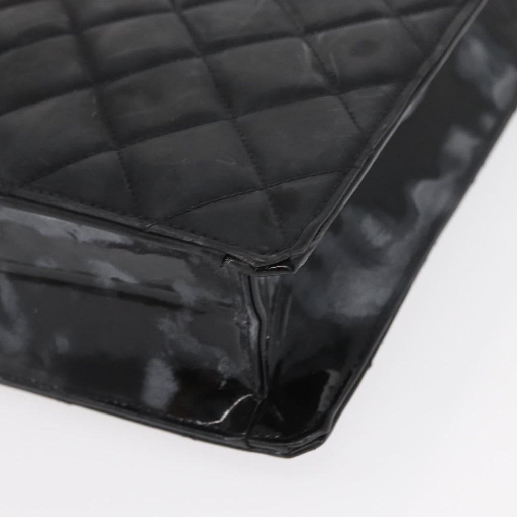 Chanel Chocolate Bar Tote Leather Black Patent_Leather Handbag (Pre-Owned)