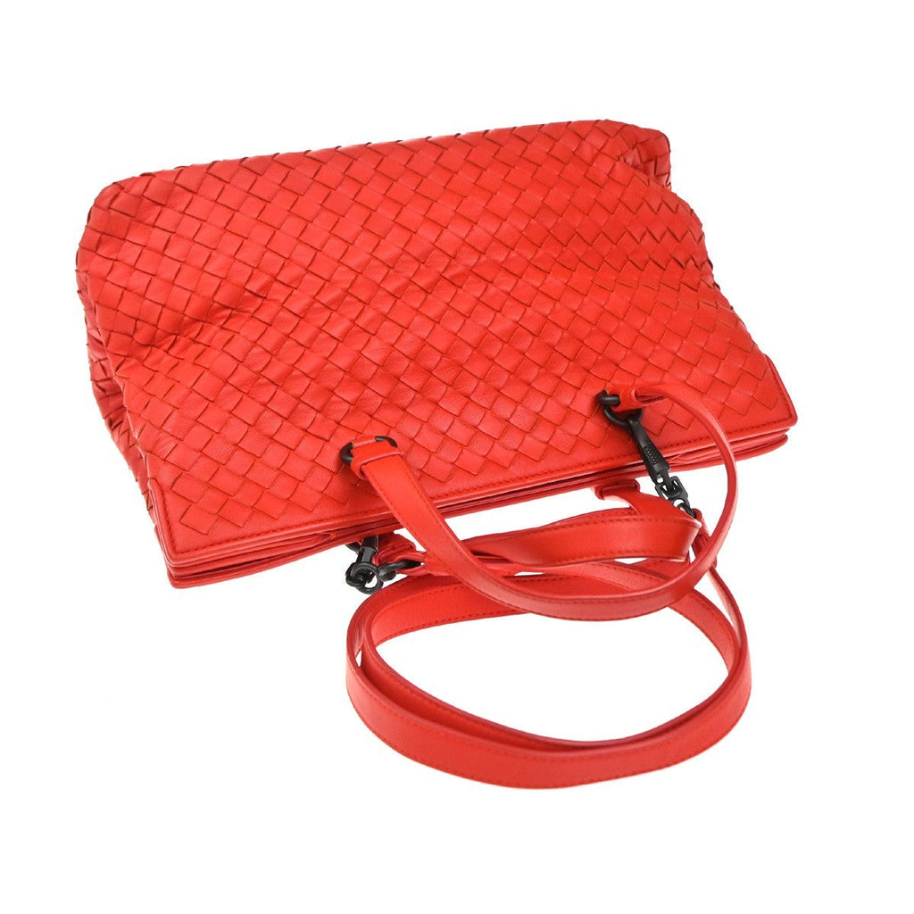 Bottega Veneta 2-Pocket Convertible Tote Intrecciato Nappa Red Leather Tote Bag Bag (Pre-Owned)