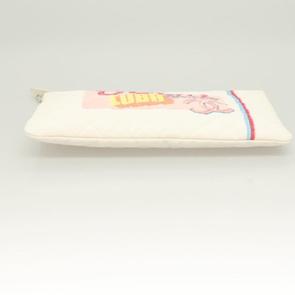 Chanel Coco Cuba Pouch Printed Quilted Canvas White Canvas Bag (Pre-Owned)