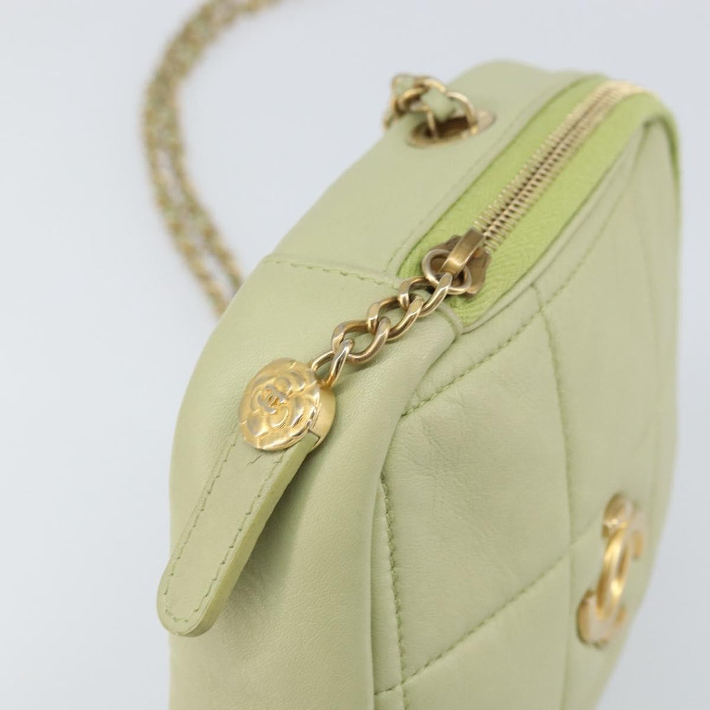 Chanel Diamond Chain Crossbody Bag Quilted Lambskin Green Leather Shoulder Bag Bag (Pre-Owned)