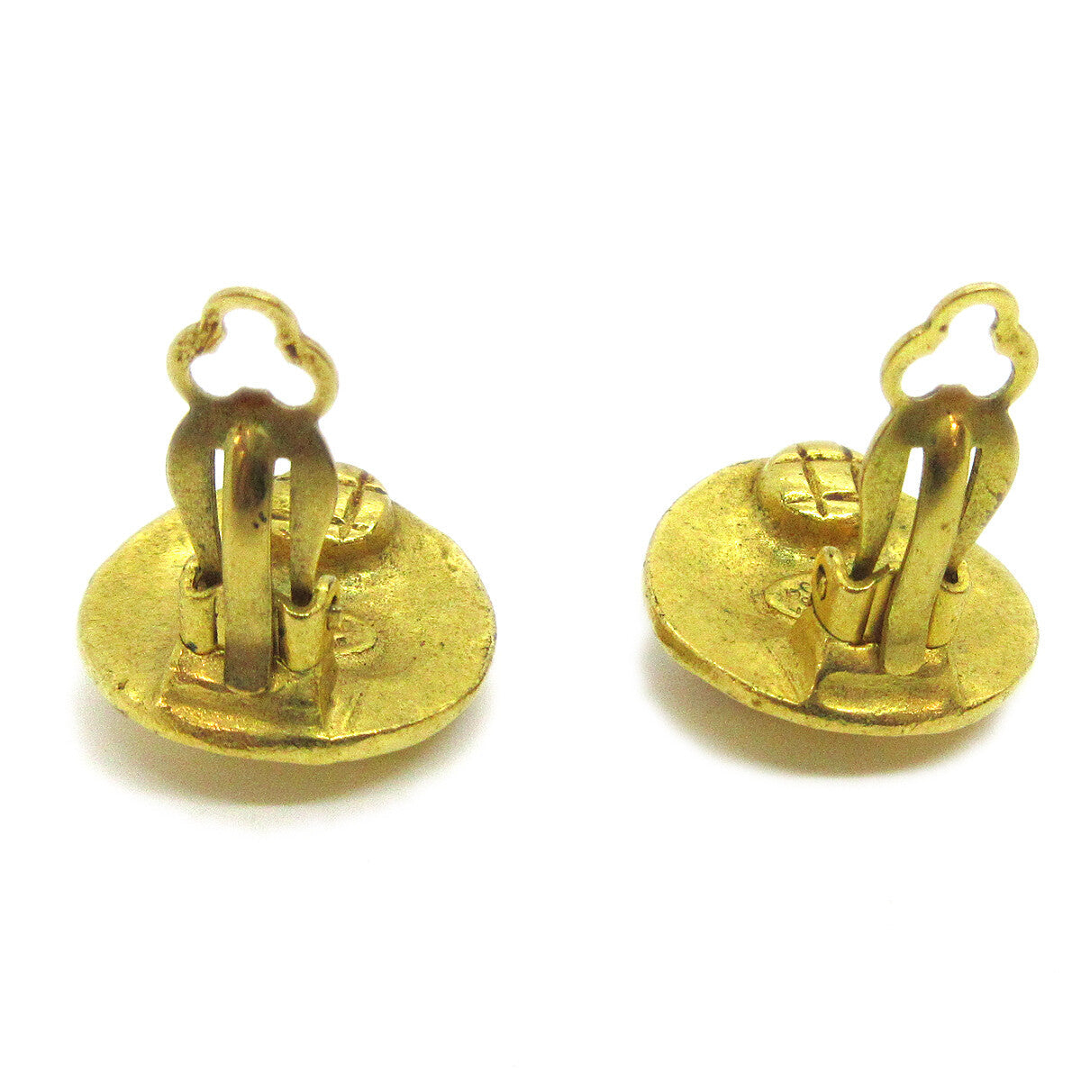 Chanel Vintage Cc Round Clip-On Earrings Metal Gold Gold_Plated Earrings Jewelry (Pre-Owned)