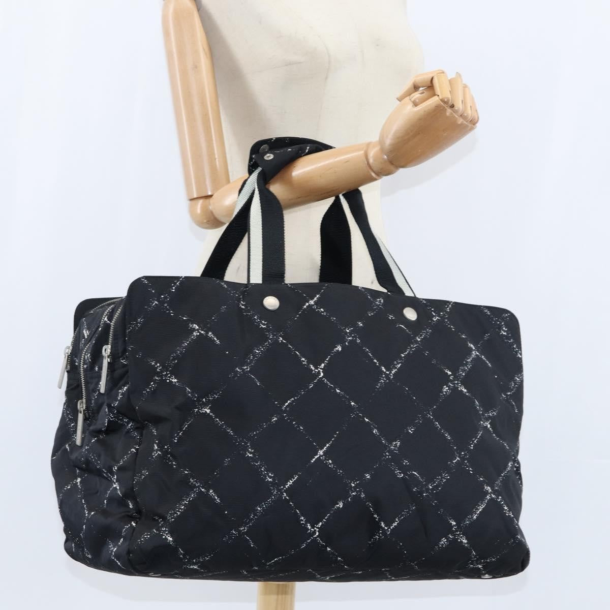 Chanel Travel Line Boston Bag Printed Nylon Black Nylon Travel Bag Bag (Pre-Owned)