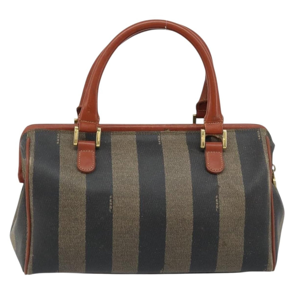 Fendi Vintage Pequin Convertible Boston Bag Coated Canvas Brown Canvas Handbag (Pre-Owned)
