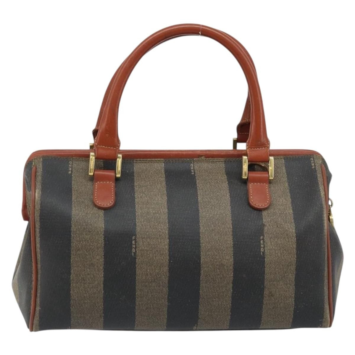 Fendi Vintage Pequin Convertible Boston Bag Coated Canvas Brown Canvas Handbag (Pre-Owned)
