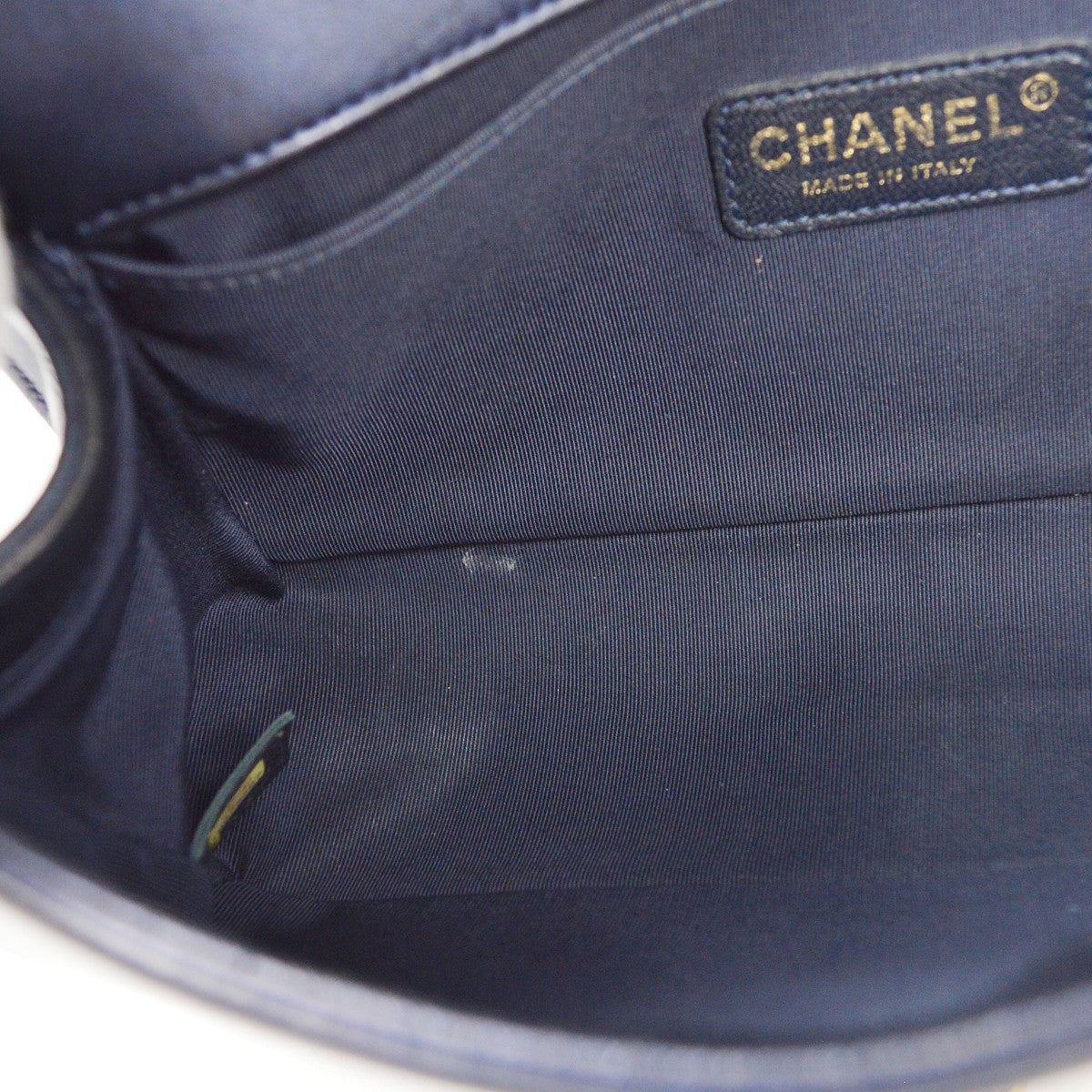 Chanel Boy Flap Bag Cube Embossed Lambskin Navy Leather Shoulder Bag Bag (Pre-Owned)