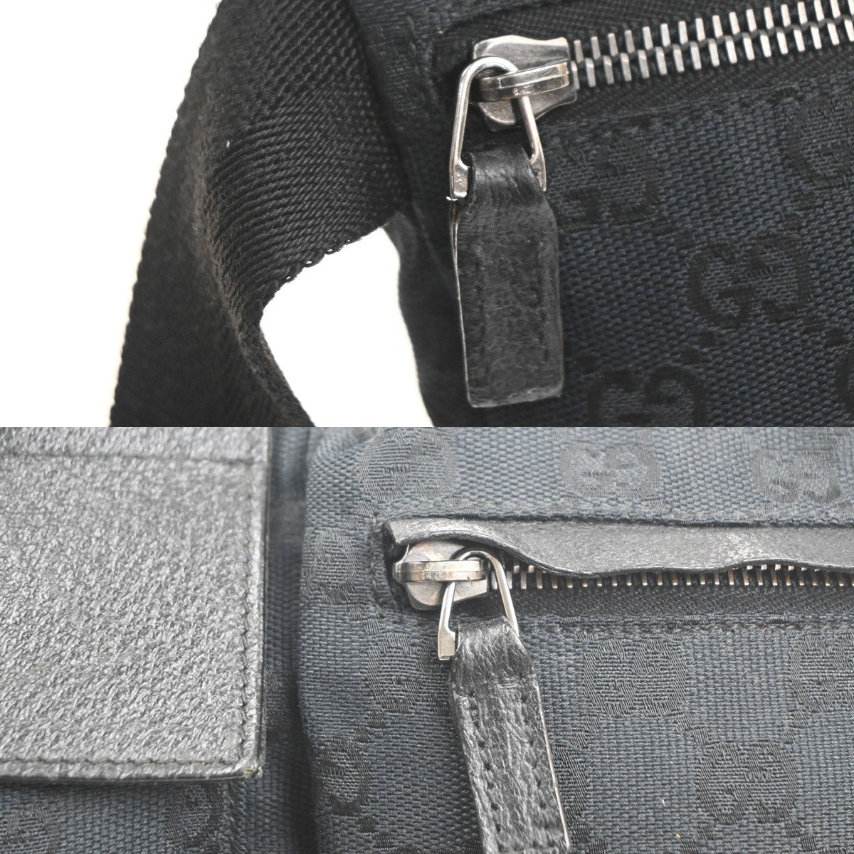 Gucci Vintage Double Belt Bag Gg Canvas With Leather Black Canvas Clutche & Pouche Bag (Pre-Owned)