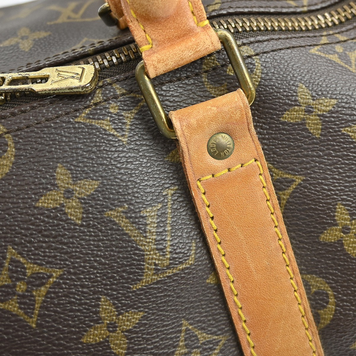 Louis Vuitton Keepall Bag Monogram Canvas Brown Leather Travel Bag Bag (Pre-Owned)