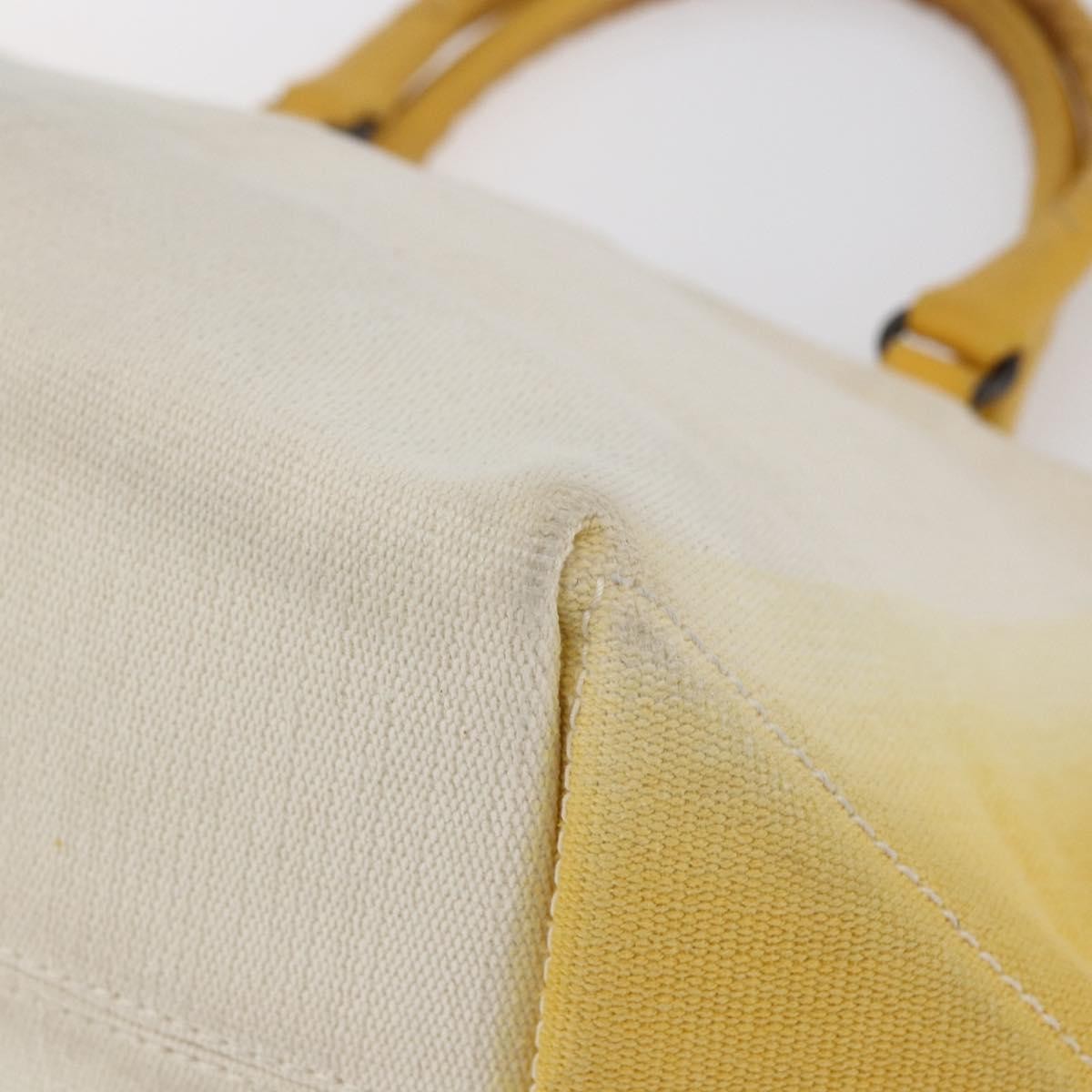 Bottega Veneta Braided Handle Open Tote Bag Canvas With Leather Yellow Canvas Bag (Pre-Owned)