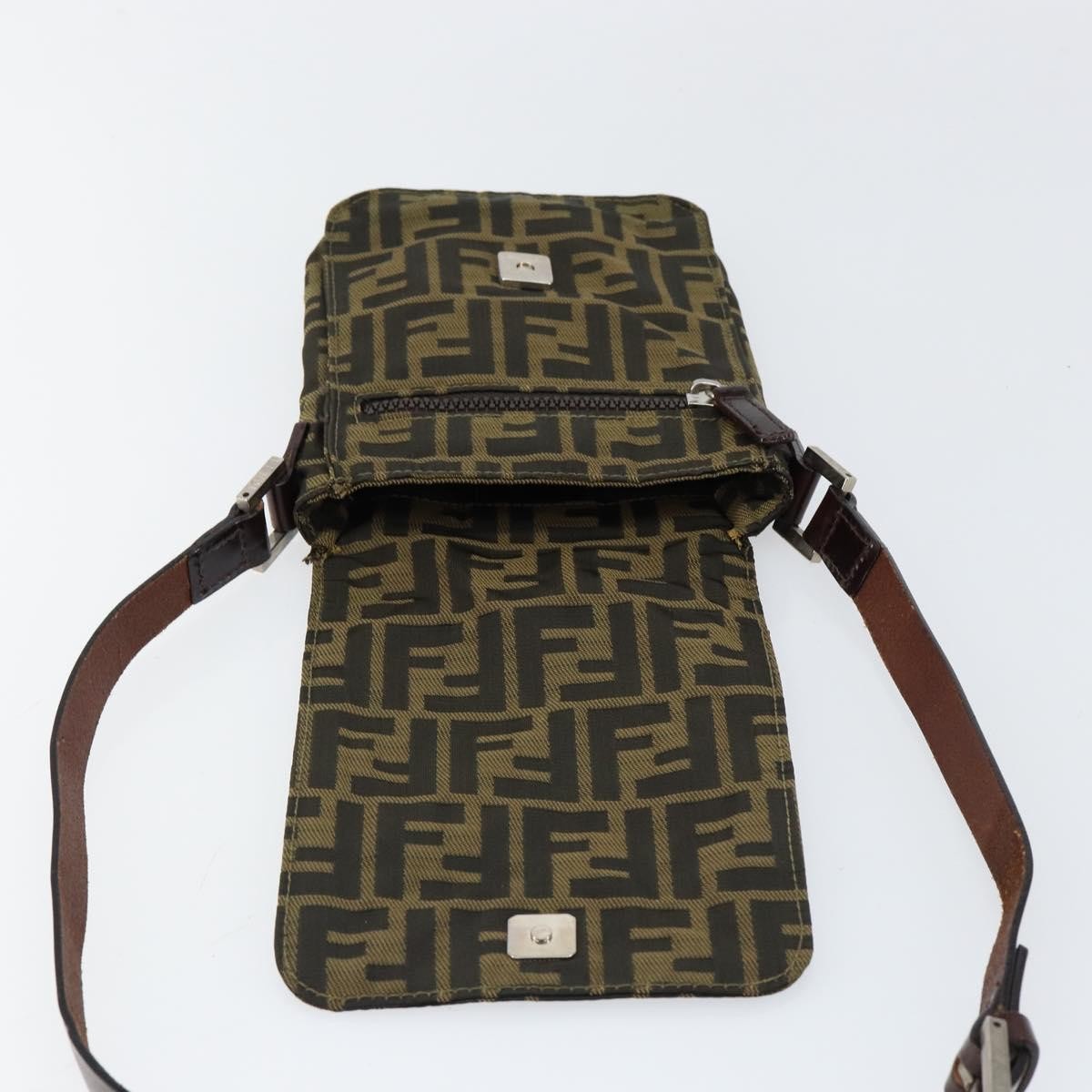 Fendi Flat Messenger Bag Zucca Canvas Brown Canvas Shoulder Bag Bag (Pre-Owned)