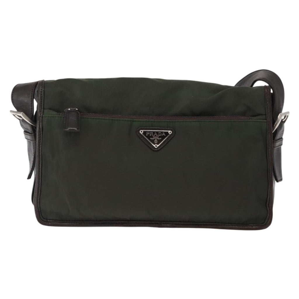 Prada Double Buckle Flap Messenger Bag Tessuto Khaki Nylon Shoulder Bag Bag (Pre-Owned)